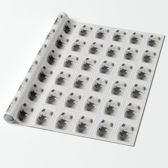 Keeshond Puppy Teckning - Cute Original Hund Art Presentpapper (Utrullad)