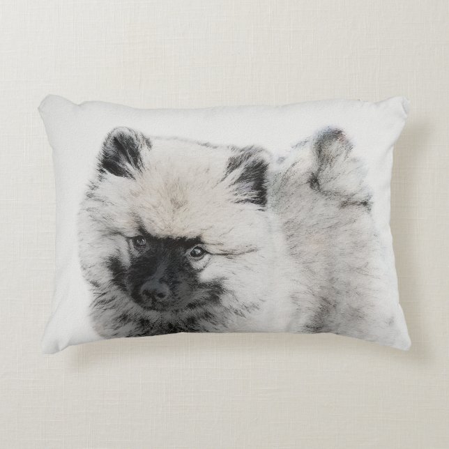 Keeshond Puppy Teckning - Cute Original Hund Art Prydnadskudde (Framsidan)