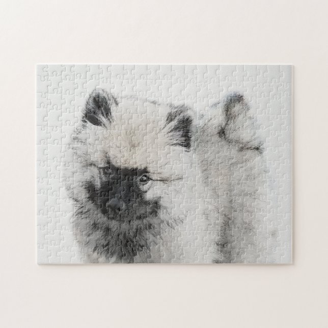 Keeshond Puppy Teckning - Cute Original Hund Art Pussel (Horisontell)