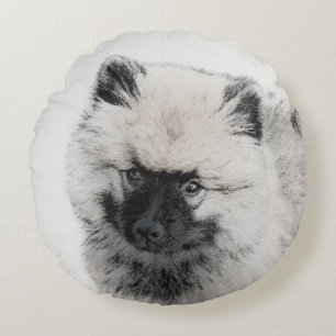 Keeshond Puppy Teckning - Cute Original Hund Art Rund Kudde