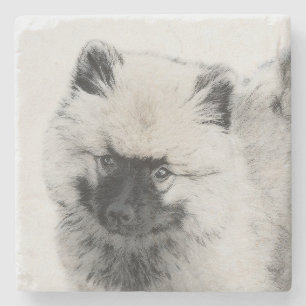 Keeshond Puppy Teckning - Cute Original Hund Art Stenunderlägg