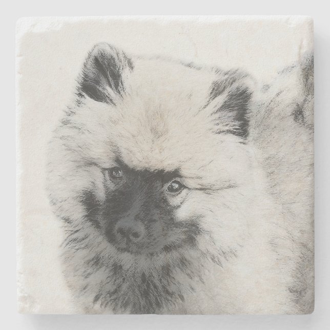 Keeshond Puppy Teckning - Cute Original Hund Art Stenunderlägg (Framsidan)