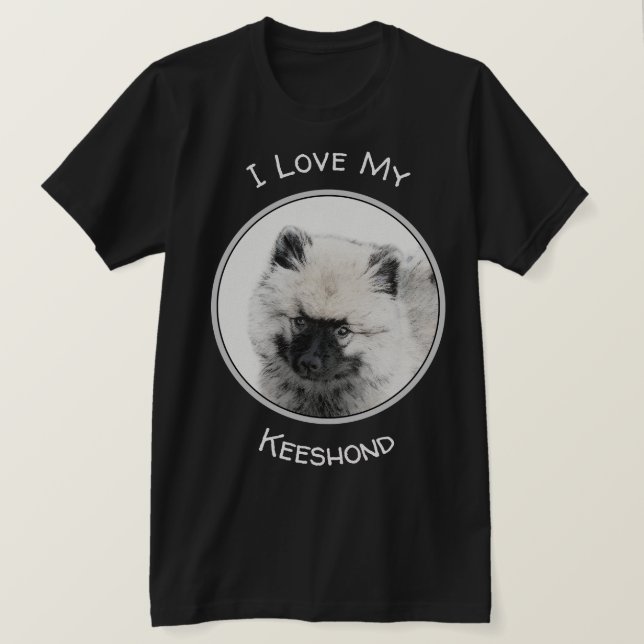 Keeshond Puppy Teckning - Cute Original Hund Art T Shirt (Design framsida)