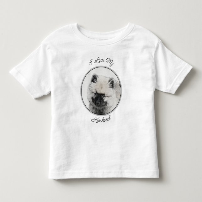 Keeshond Puppy Teckning - Cute Original Hund Art T Shirt (Framsida)