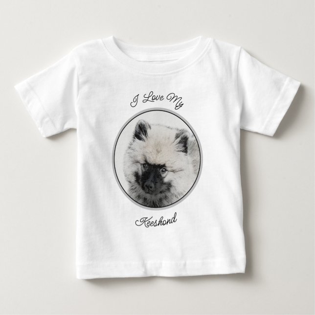 Keeshond Puppy Teckning - Cute Original Hund Art T Shirt (Framsida)