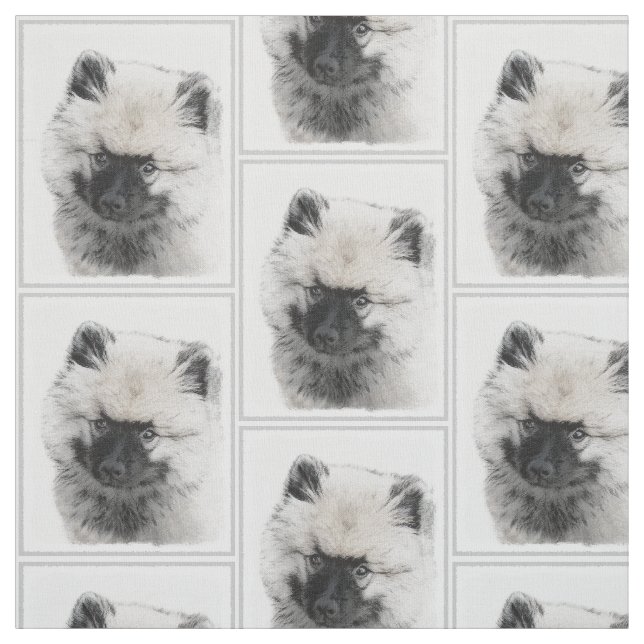 Keeshond Puppy Teckning - Cute Original Hund Art Tyg (Provkarta)
