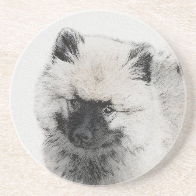 Keeshond Puppy Teckning - Cute Original Hund Art Underlägg (Framsidan)