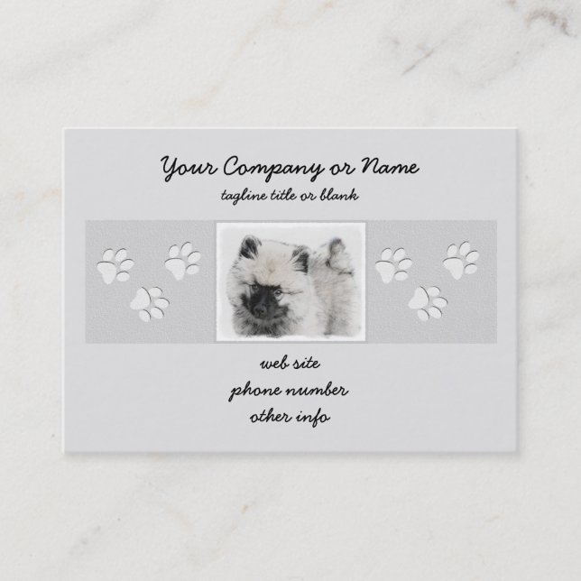 Keeshond Puppy Teckning - Cute Original Hund Art Visitkort (Framsida)