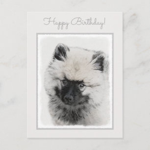 Keeshond Puppy Teckning - Cute Original Hund Art Vykort