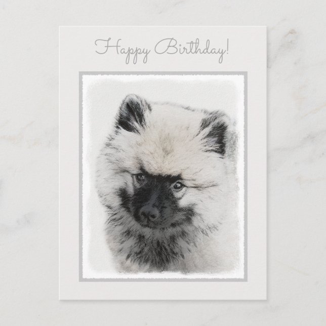 Keeshond Puppy Teckning - Cute Original Hund Art Vykort (Framsida)