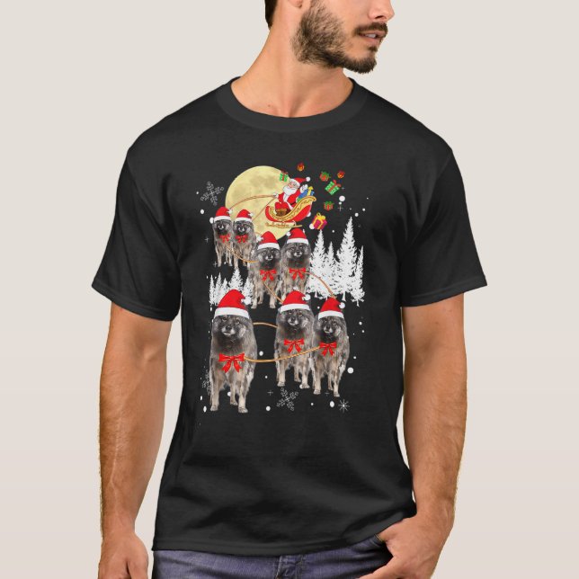 Keeshond Reindeer jul Måne Santa Hund T Shirt (Framsida)