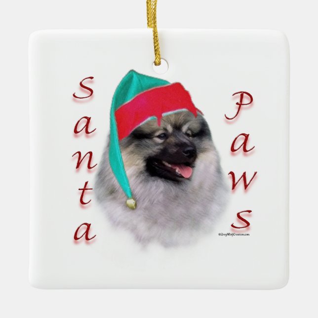 Keeshond Santa Tassar Julgransprydnad Keramik (Framsida)
