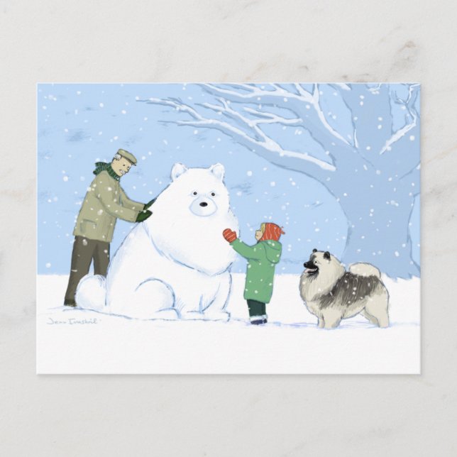 Keeshond Snö Hund | Cute Keesie WInter Scene Vykort (Framsida)