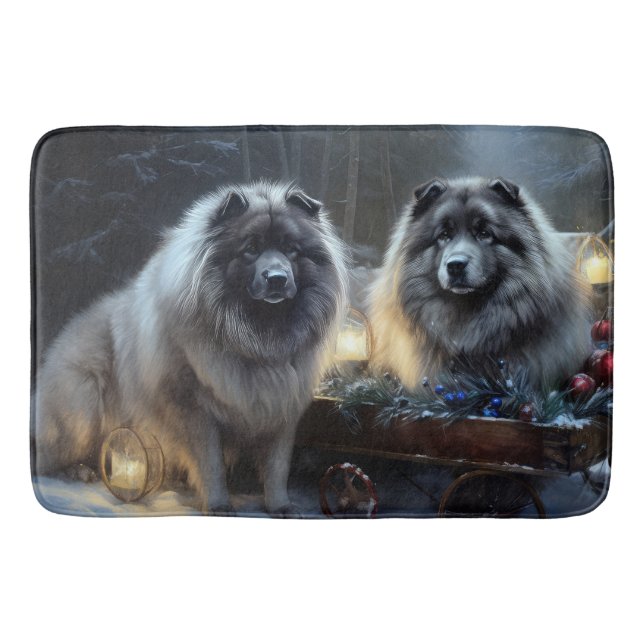 Keeshond Snöig släde juldekoration Badrumsmatta (Framsidan)