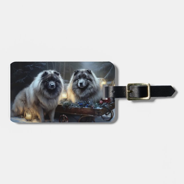 Keeshond Snöig släde juldekoration Bagagebricka (Horisontell Framsida)
