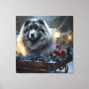 Keeshond Snöig släde juldekoration Canvastryck