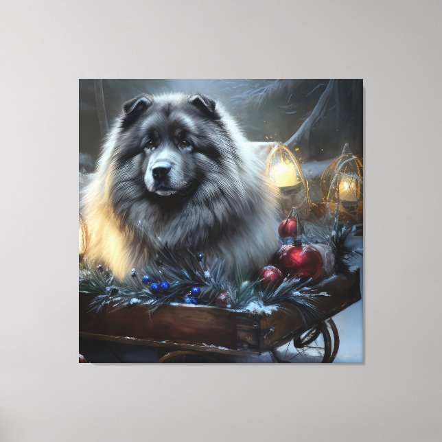 Keeshond Snöig släde juldekoration Canvastryck (Framsida)