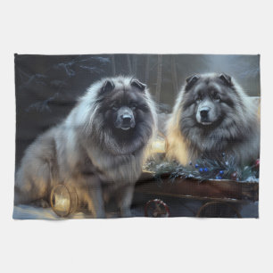 Keeshond Snöig släde juldekoration Kökshandduk