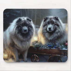Keeshond Snöig släde juldekoration Musmatta