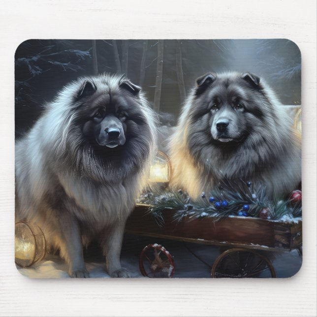 Keeshond Snöig släde juldekoration Musmatta (Framsidan)