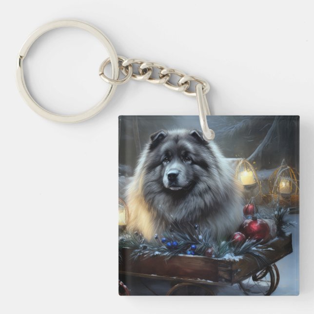Keeshond Snowy Sleigh-juldekalor (Framsidan)