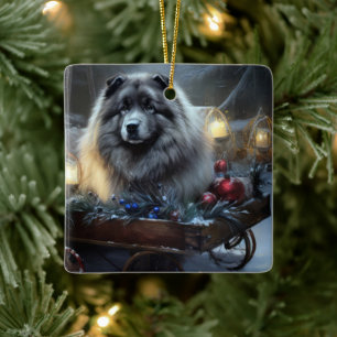 Keeshond Snowy Sleigh-juldekalor Julgransprydnad Keramik