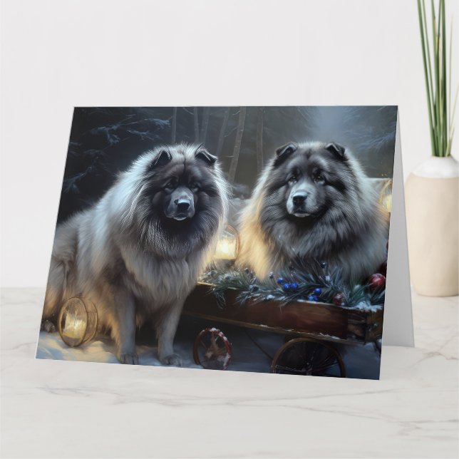 Keeshond Snowy Sleigh-juldekalor Kort (Framsida)