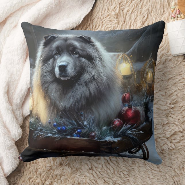 Keeshond Snowy Sleigh-juldekalor Kudde (Filt)