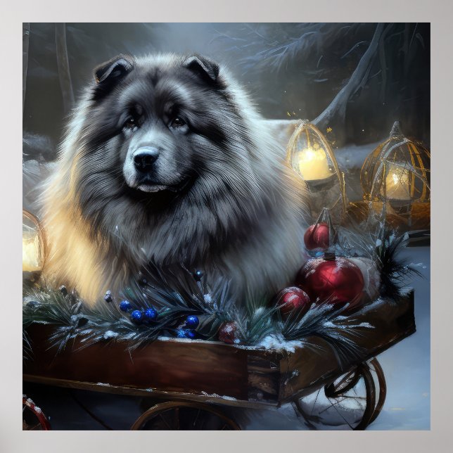 Keeshond Snowy Sleigh-juldekalor Poster (Framsidan)