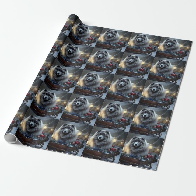 Keeshond Snowy Sleigh-juldekalor Presentpapper (Utrullad)