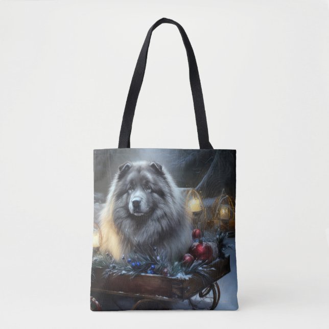 Keeshond Snowy Sleigh-juldekalor Tygkasse (Framsida)
