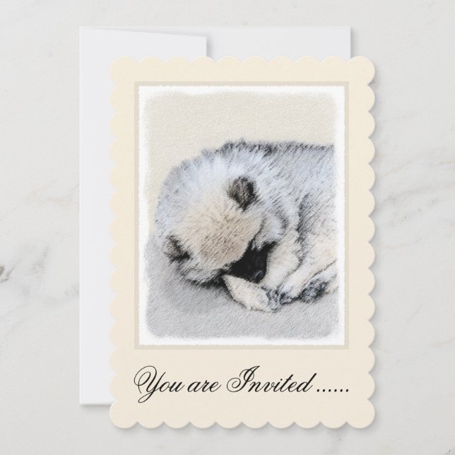 Keeshond Sovande Valp Målning Original Hund Konst Inbjudningar (Framsida)