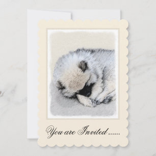 Keeshond Sovande Valp Målning Original Hund Konst Inbjudningar