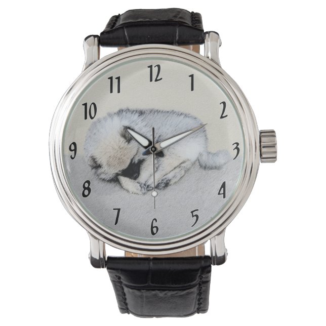 Keeshond Spip Puppy Painting Original Hund Art Armbandsur (Framsida)