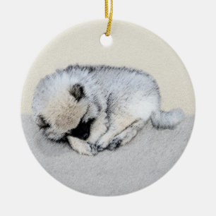 Keeshond Spip Puppy Painting Original Hund Art Julgransprydnad Keramik