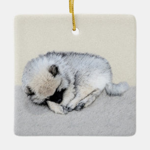 Keeshond Spip Puppy Painting Original Hund Art Julgransprydnad Keramik