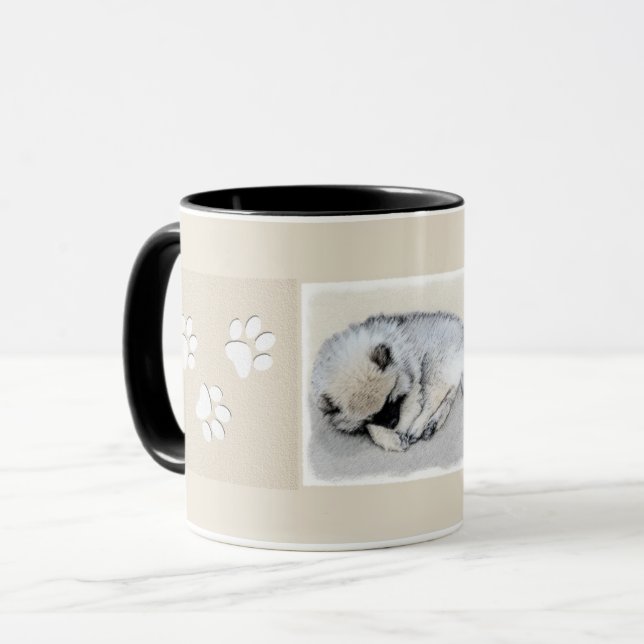 Keeshond Spip Puppy Painting Original Hund Art Mugg (Framsida vänster)