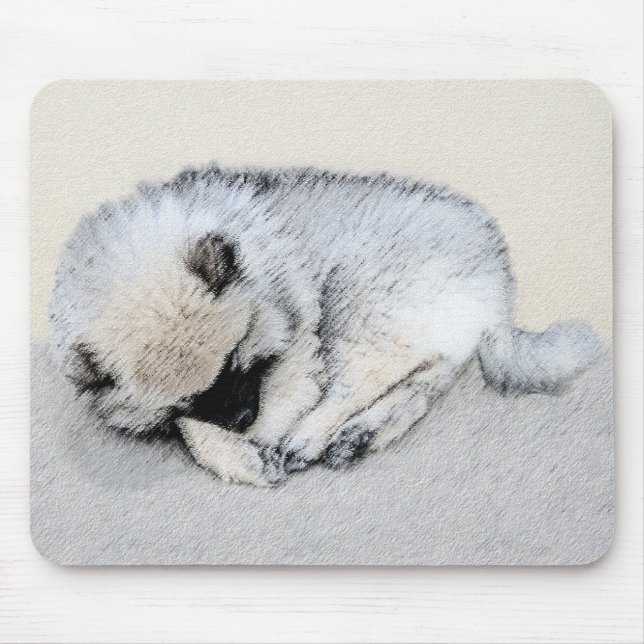 Keeshond Spip Puppy Painting Original Hund Art Musmatta (Framsidan)
