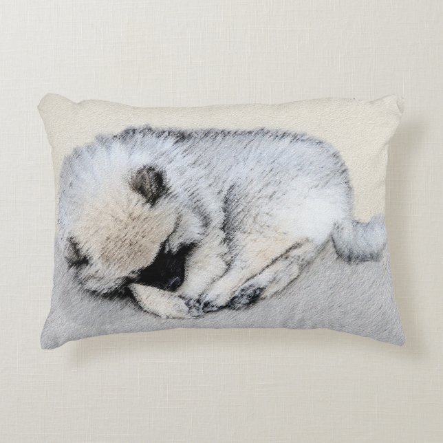 Keeshond Spip Puppy Painting Original Hund Art Prydnadskudde (Framsidan)