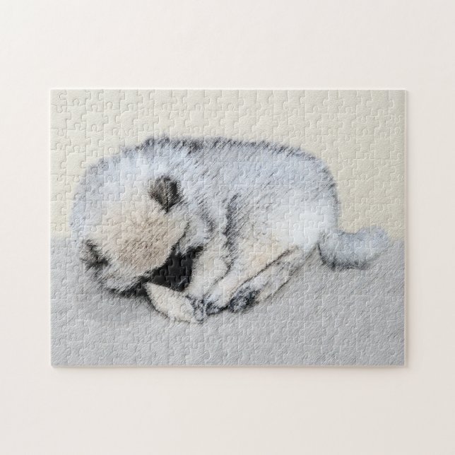 Keeshond Spip Puppy Painting Original Hund Art Pussel (Horisontell)