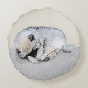 Keeshond Spip Puppy Painting Original Hund Art Rund Kudde