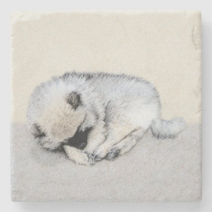 Keeshond Spip Puppy Painting Original Hund Art Stenunderlägg
