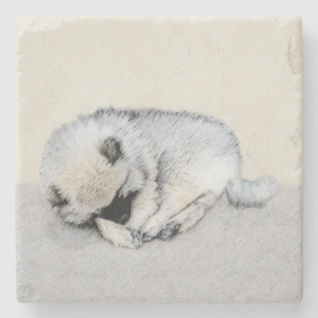 Keeshond Spip Puppy Painting Original Hund Art Stenunderlägg (Framsidan)