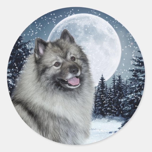 Keeshond Stickers Runt Klistermärke (Framsida)