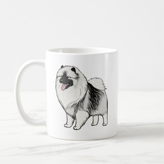 Keeshond Tecknad hund | Cute Keesie Älskare Kaffemugg (Vänster)