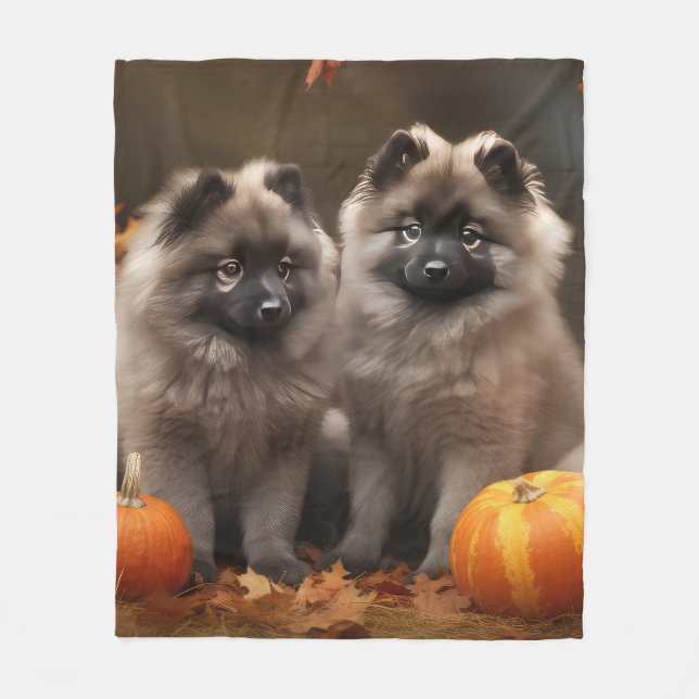 Keeshond Valp Autumn Delight Pumpkin Fleecefilt (Framsidan)