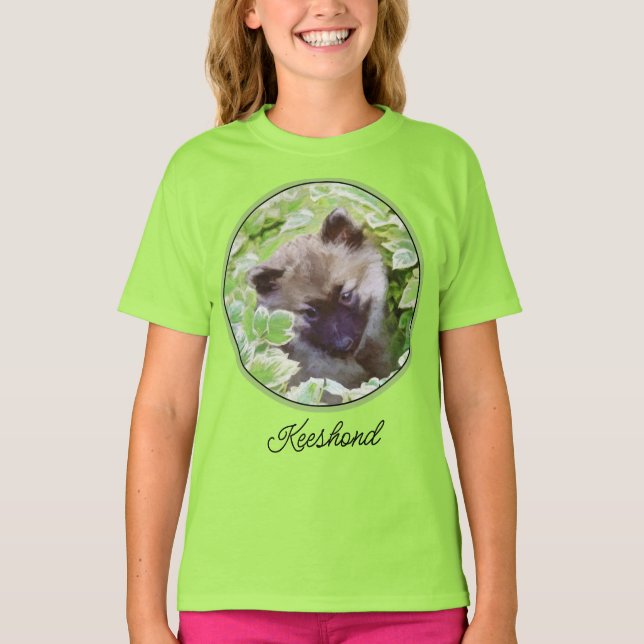 Keeshond-valp i trädgårdsmålning Original konst T Shirt (Framsida)