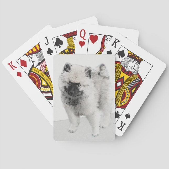 Keeshond Valp Teckning - Söt Original Hund Konst Casinokort (Baksidan)