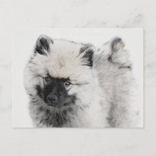 Keeshond Valp Teckning - Söt Original Hund Konst Vykort