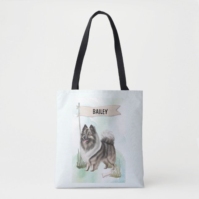 Keeshond Vattenfärg Personlig Hund Tygkasse (Framsida)